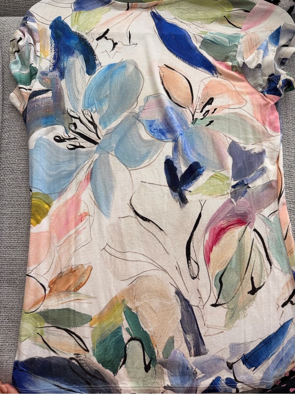 Ted Baker London Pastel Floral Brushstroke Short Sleeve Top - White, Blue, Pink